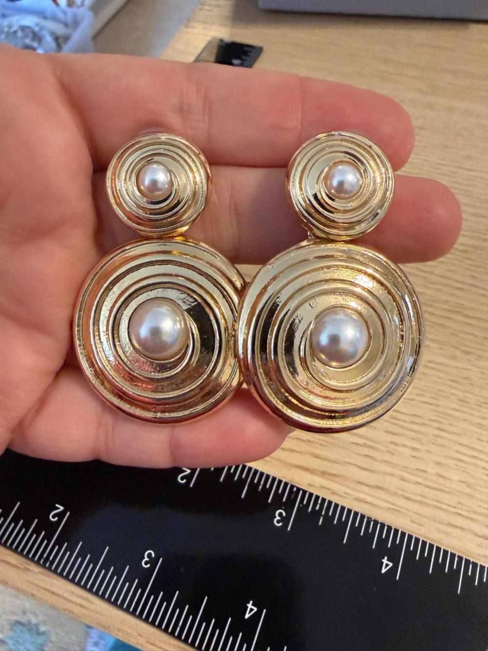 Gold-Tone Concentric Pearl Drop Earrings - Women Jewelry